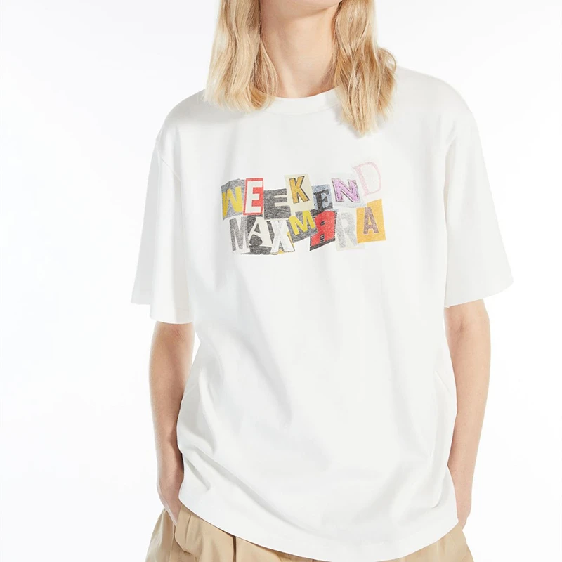 【现货】麦丝玛拉 SCENA系列 女士白色纯棉彩LogoT恤WE5971033706001 商品