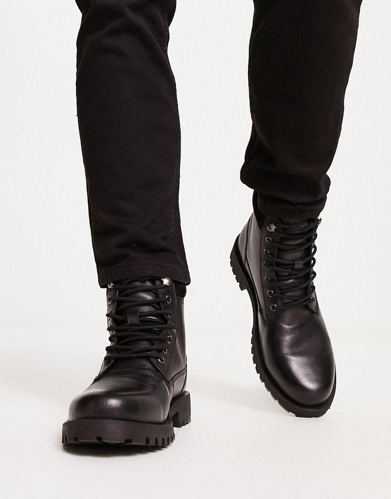 ASOS DESIGN lace up boot in black leather with suede padded collar商品第3张图片规格展示