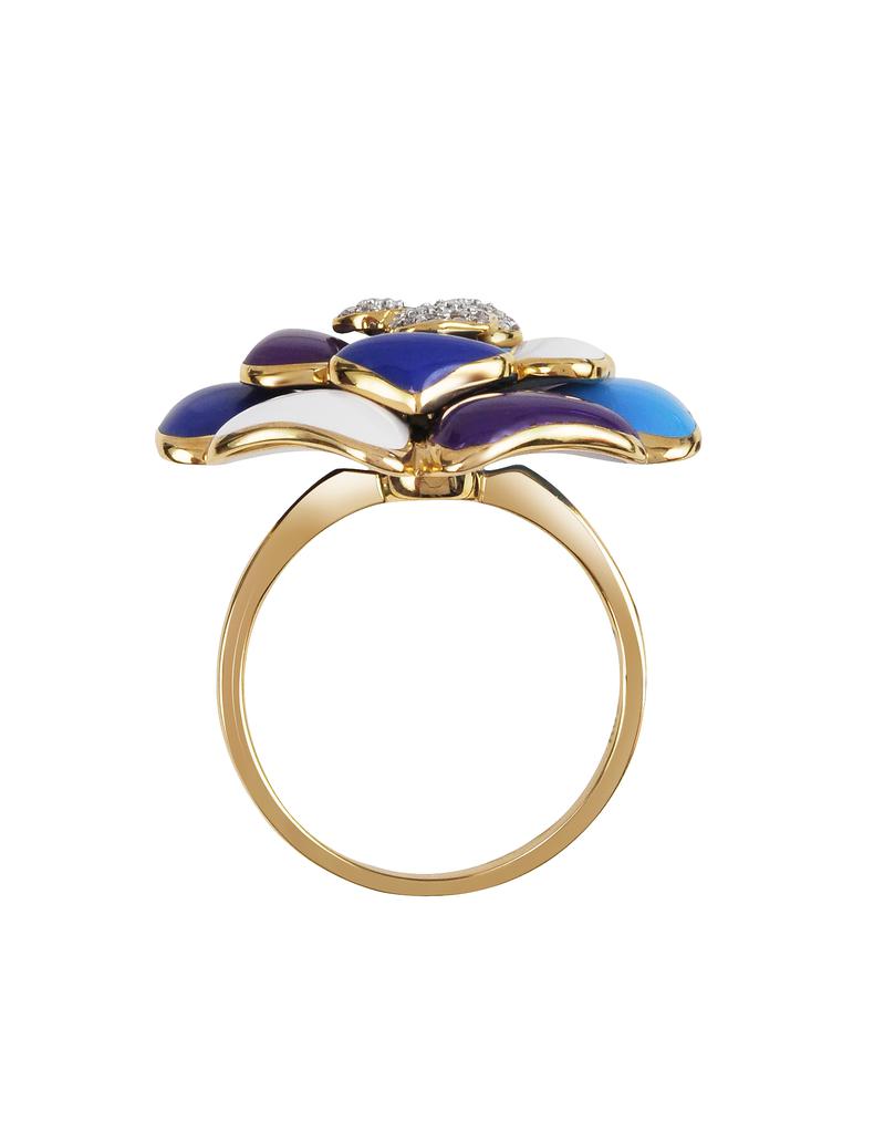 Tearose - 镶钻18K金蓝色系小花朵戒指商品第2张图片规格展示