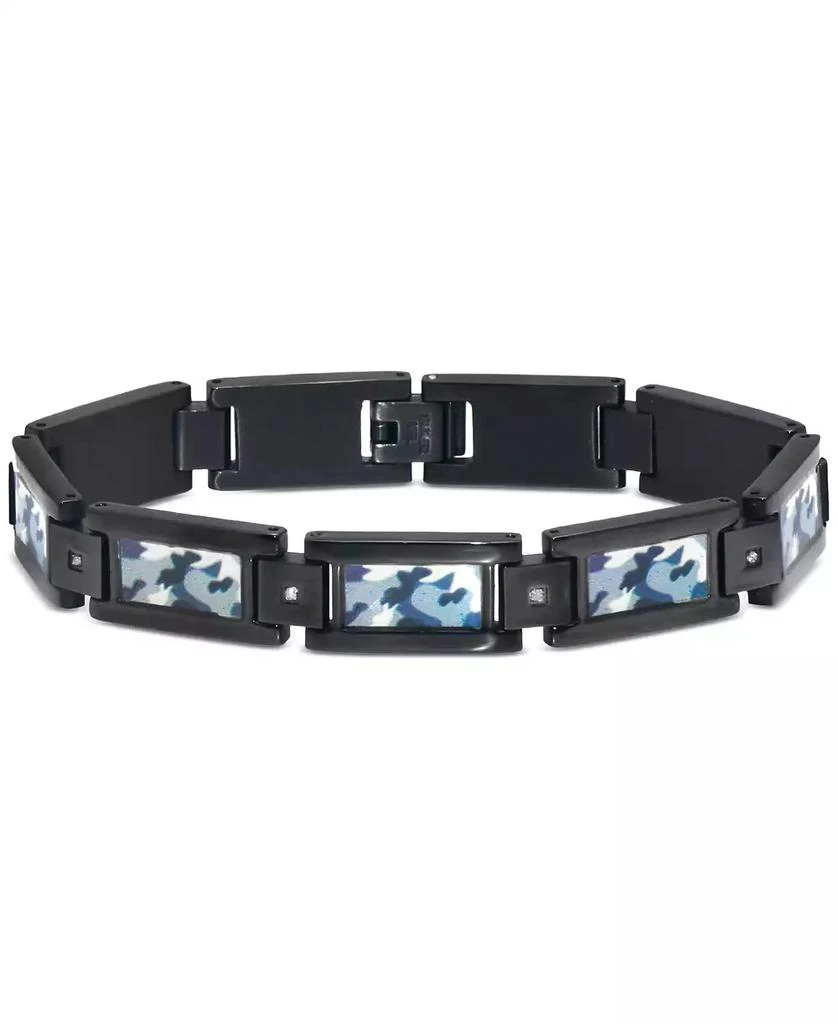 商品Macy's|Men's Diamond Accent Camo Carbon Fiber Link Bracelet in Black Ion-Plated Stainless Steel,价格¥1481,第1张图片