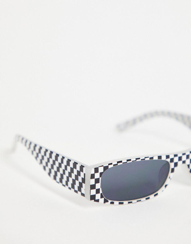 ASOS DESIGN mini rectangle sunglasses with checkerboard design in black and white - BLACK商品第3张图片规格展示