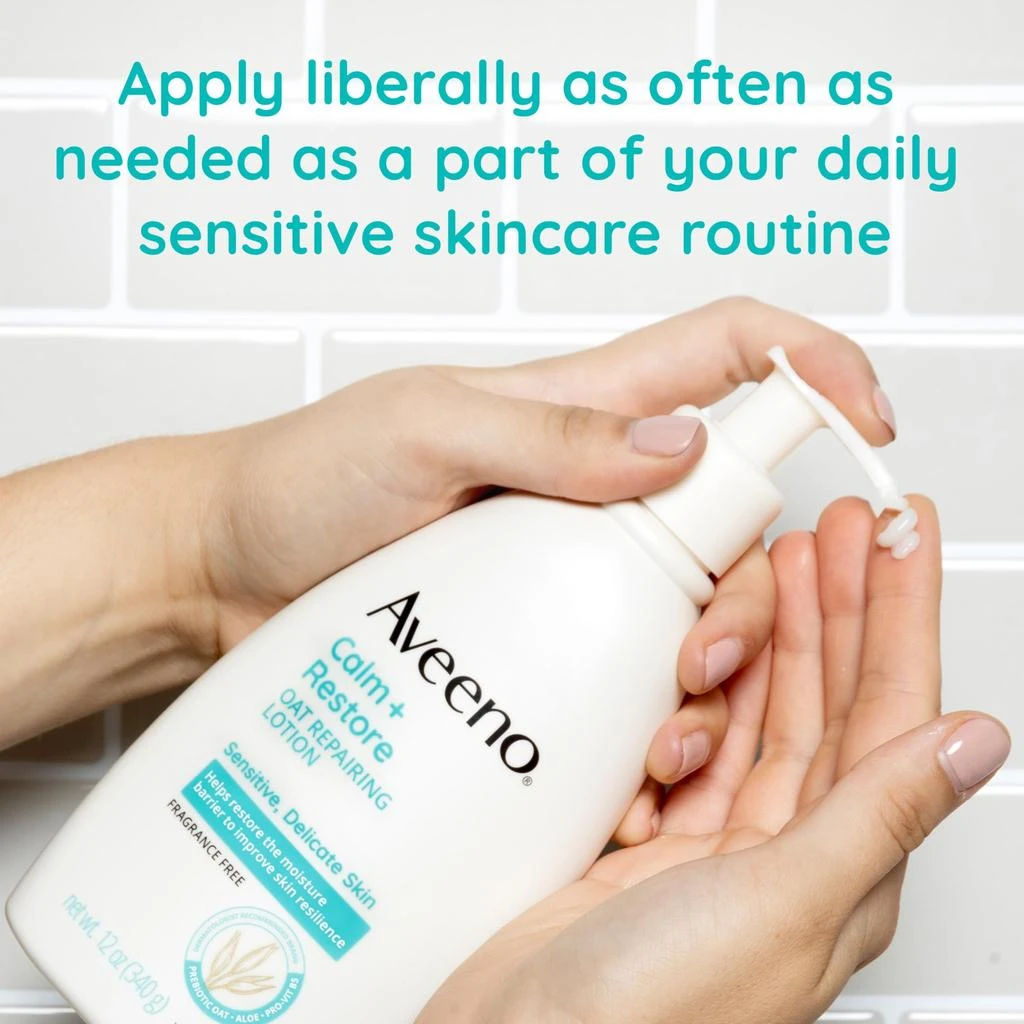 商品Aveeno|Aveeno Calm + Restore Oat Repairing Body Lotion for Sensitive Skin, Daily Moisturizer with Prebiotic Oat, Aloe & Pro-Vitamin B5 Helps Restore Skin's Moisture Barrier, Fragrance Free, 12 oz,价格¥196,第5张图片详细描述