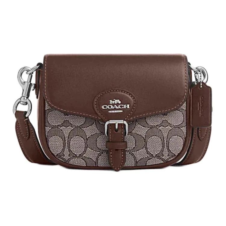 商品[国内直发] Coach|蔻驰 Amelia 17 标志性马车Logo标志 皮革拼Signature提花面料 马鞍包单肩斜挎包 小号 男女同款情侣款 橡木色拼枫棕色,价格¥1300,第1张图片
