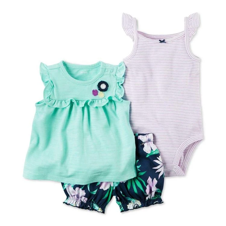 商品Carter's|3-Pc. Top, Striped Bodysuit & Bubble Shorts Set, Baby Girls (0-24 months),价格¥75,第2张图片详细描述