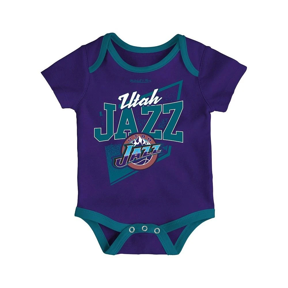 商品Mitchell & Ness|Infant Boys and Girls Purple, Teal Utah Jazz Hardwood Classics Bodysuits and Cuffed Knit Hat Set,价格¥301,第2张图片详细描述