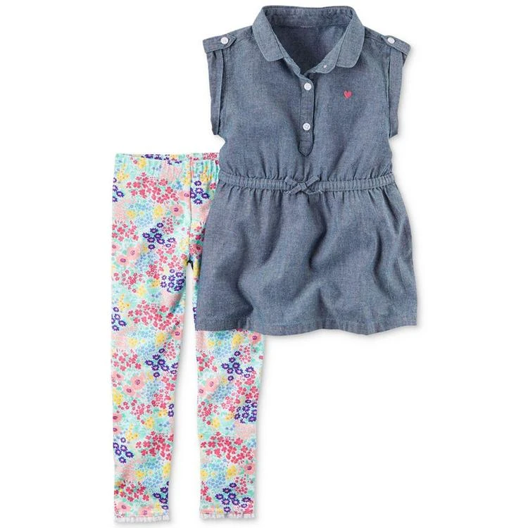 商品Carter's|2-Pc. Chambray Tunic & Floral-Print Leggings Set, Baby Girls (0-24 months),价格¥57,第1张图片