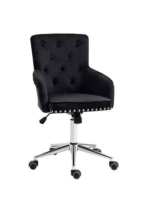 商品belk|Modern Mid Back Desk Chair With Nailhead Trim Swivel Home Office Chair With Button Tufted Velvet Back Adjustable Height Curved Padded Armrests And Rocking Function Black,价格¥1362,第1张图片