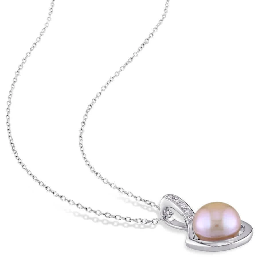 商品Amour|2-piece Set Of 9 - 9.5 Mm Pink Cultured Freshwater Pearl and 1/10 CT TW Diamond Halo Earrings and Pendant with Chain In Sterling Silver,价格¥817,第3张图片详细描述