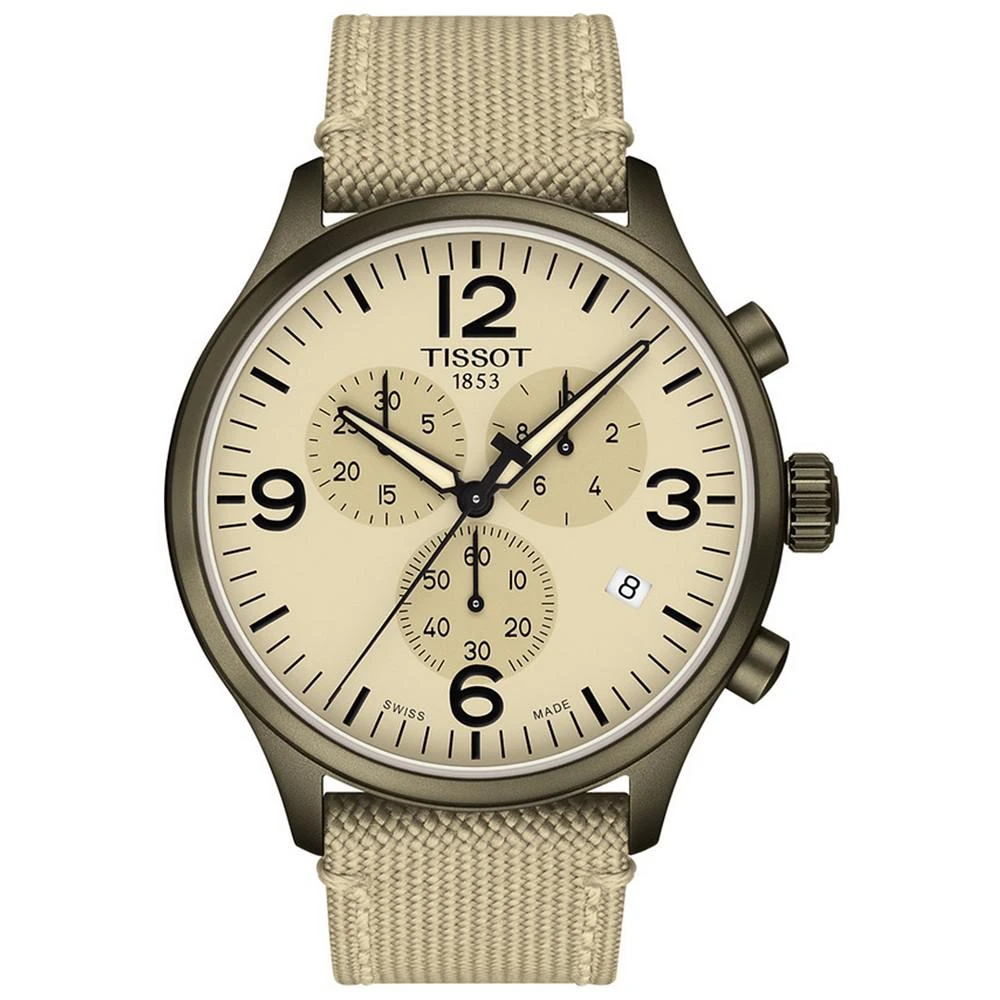 商品Tissot|Men's Swiss Chronograph Chrono XL Beige Fabric Strap Watch 45mm,价格¥2509,第1张图片