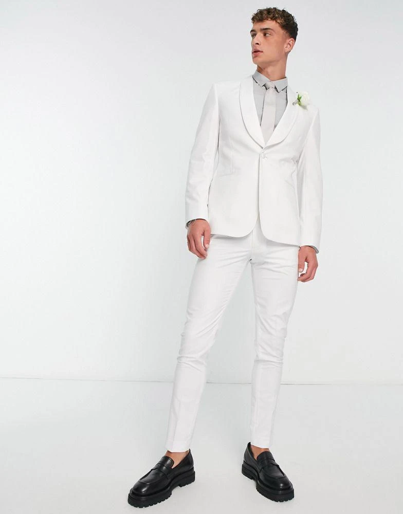 商品ASOS|ASOS DESIGN skinny white on white tuxedo suit jacket with shawl collar,价格¥412,第4张图片详细描述