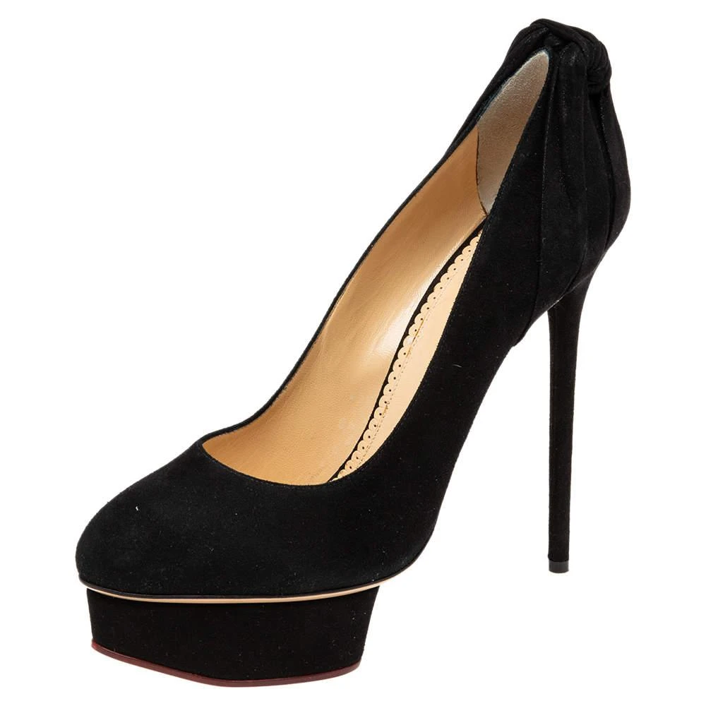 商品[二手商品] Charlotte Olympia|Charlotte Olympia Black Suede and Fabric Eccentric Josephine Knot Pumps Size 41,价格¥2638,第2张图片详细描述