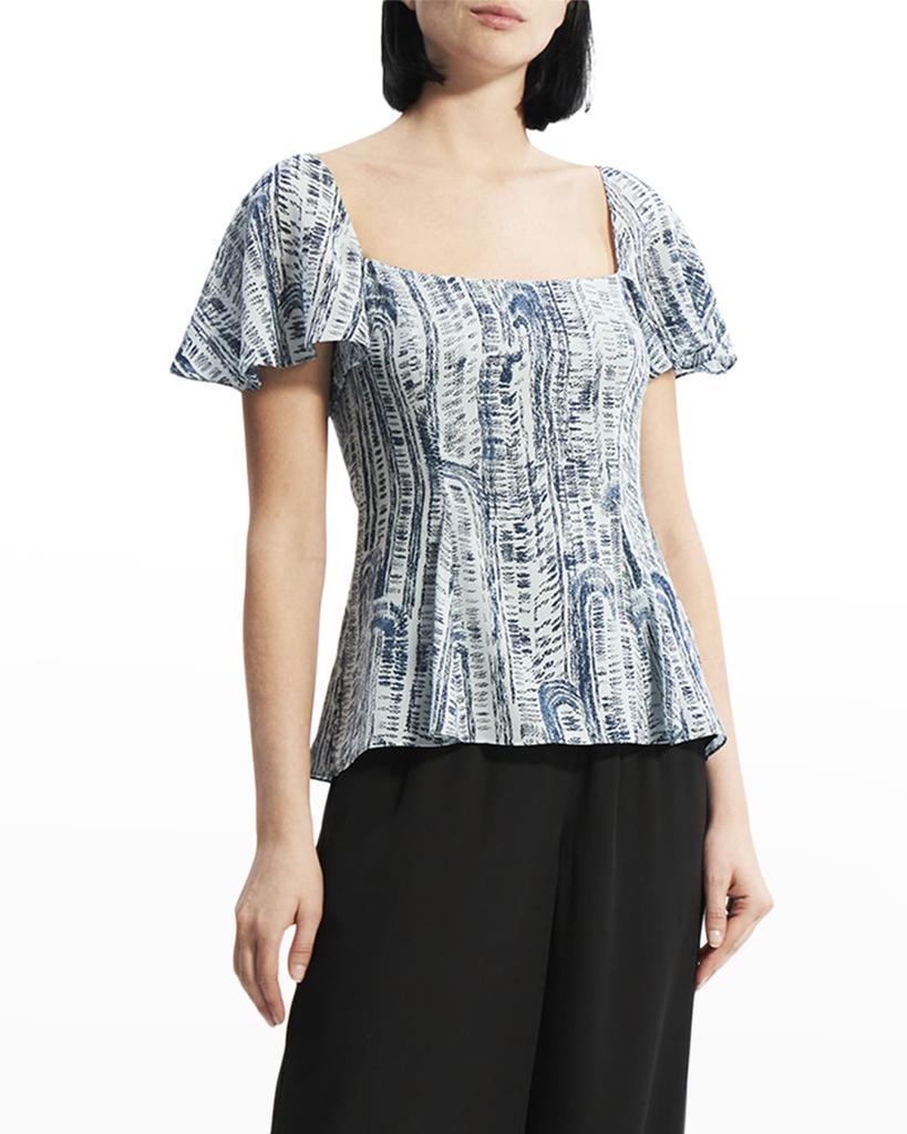 商品Theory|Short-Sleeve Godet Printed Silk Top,价格¥984,第5张图片详细描述