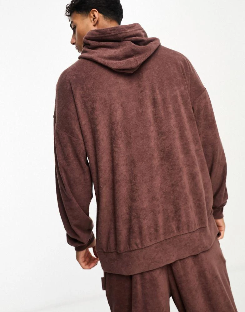 商品Calvin Klein|Calvin Klein cosy lounge towelling hoodie in deep mahogany,价格¥623,第2张图片详细描述