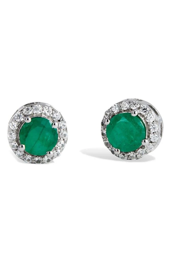 商品Savvy Cie Jewels|Sterling Silver Zircon Halo Natural Emerald Stud Earrings,价格¥656,第1张图片
