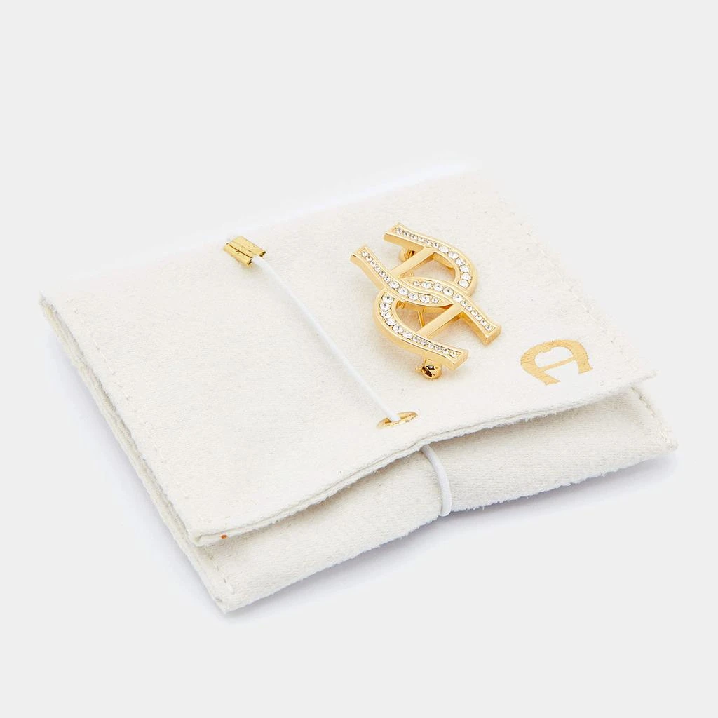 商品[二手商品] Aigner|Aigner Gold Tone Double Crystal Logo Pin Brooch,价格¥809,第3张图片详细描述