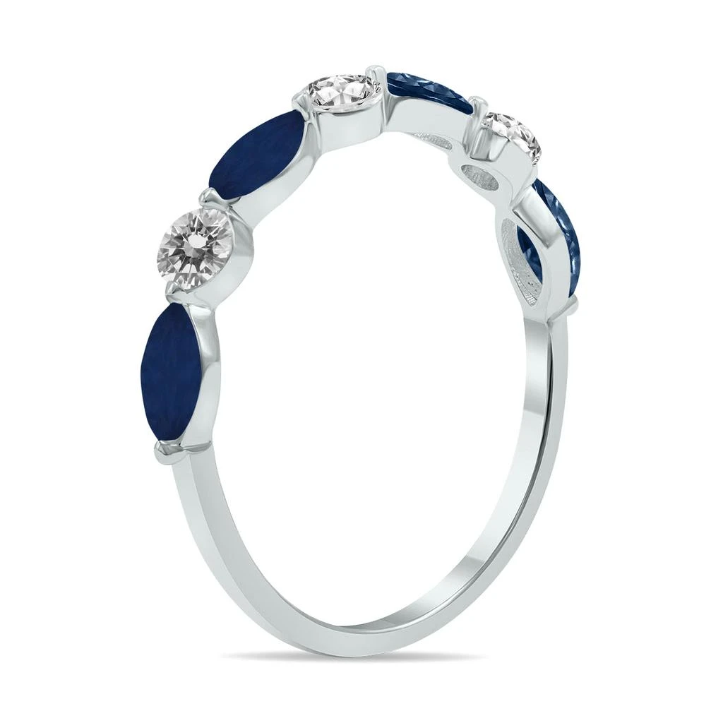 商品SSELECTS|3/4 Ctw Marquise Shape Sapphire And Diamond Wedding Band In 10K White Gold,价格¥1882,第2张图片详细描述