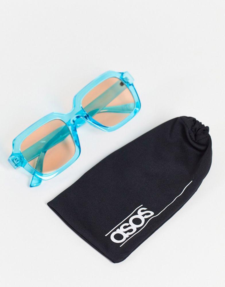 ASOS DESIGN square sunglasses in crystal blue with orange lens  - MBLUE商品第4张图片规格展示