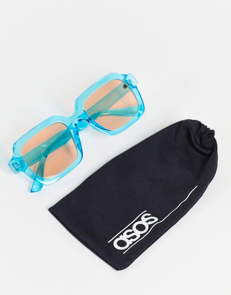 商品ASOS|ASOS DESIGN square sunglasses in crystal blue with orange lens  - MBLUE,价格¥45,第6张图片详细描述