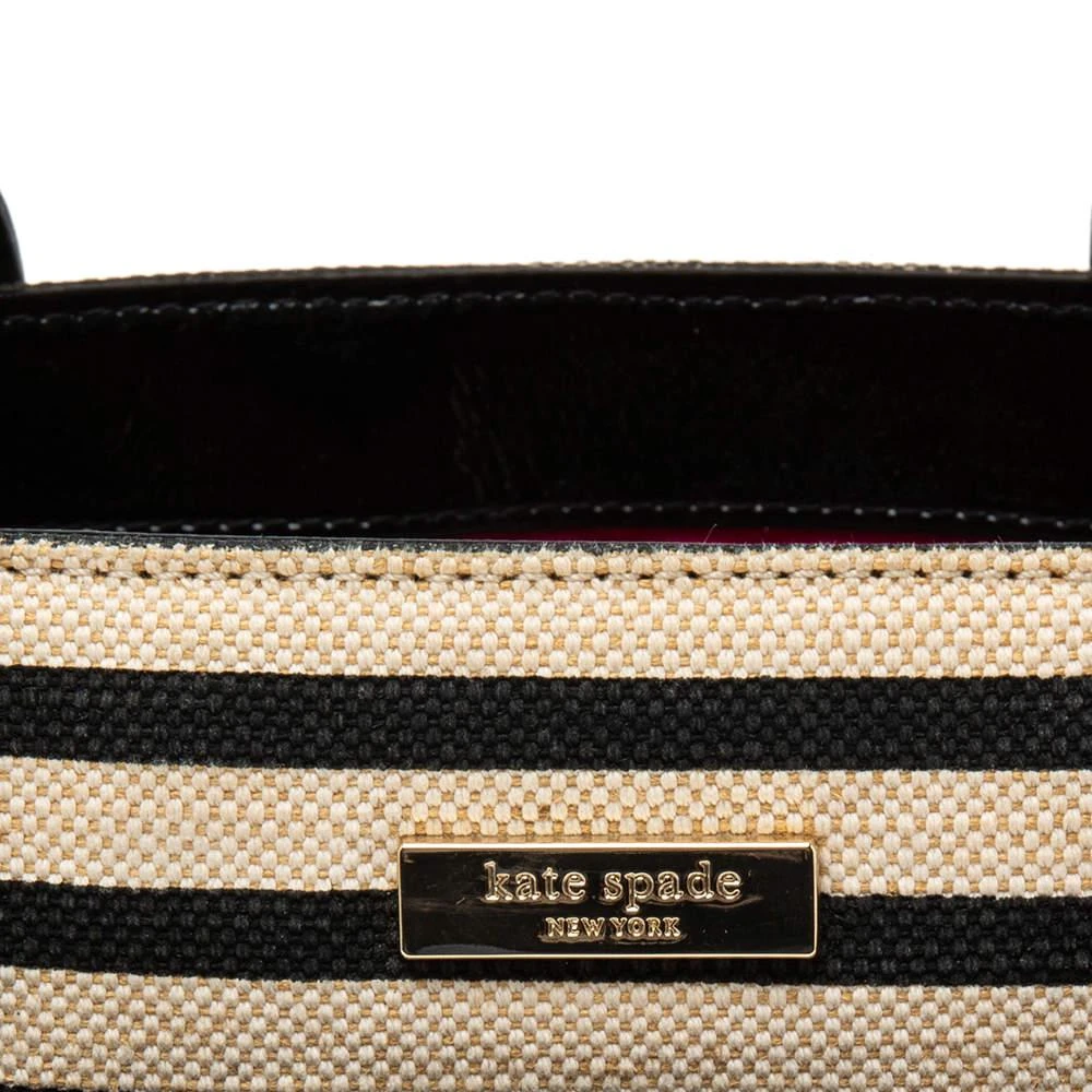 商品[二手商品] Kate Spade|Kate Spade Black/Beige Striped Canvas and Patent Leather Bow Tote,价格¥874,第5张图片详细描述