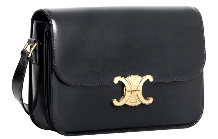 商品[国内直发] Celine|赛琳 Triomphe凯旋门 金色锁扣亮泽 牛皮 腋下包手提单肩斜挎包 中号 女款 黑色,价格¥27985,第3张图片详细描述