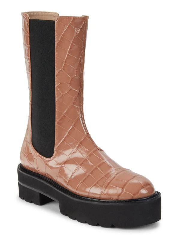 商品Stuart Weitzman|Presley Lug-Sole Croc-Embossed Leather Chelsea Boots,价格¥1287,第2张图片详细描述