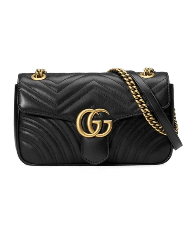 商品Gucci|Gucci GG Marmont Small Black Leather Women's Shoulder Bag 443497 DTDIT 1000,价格¥14483,第1张图片