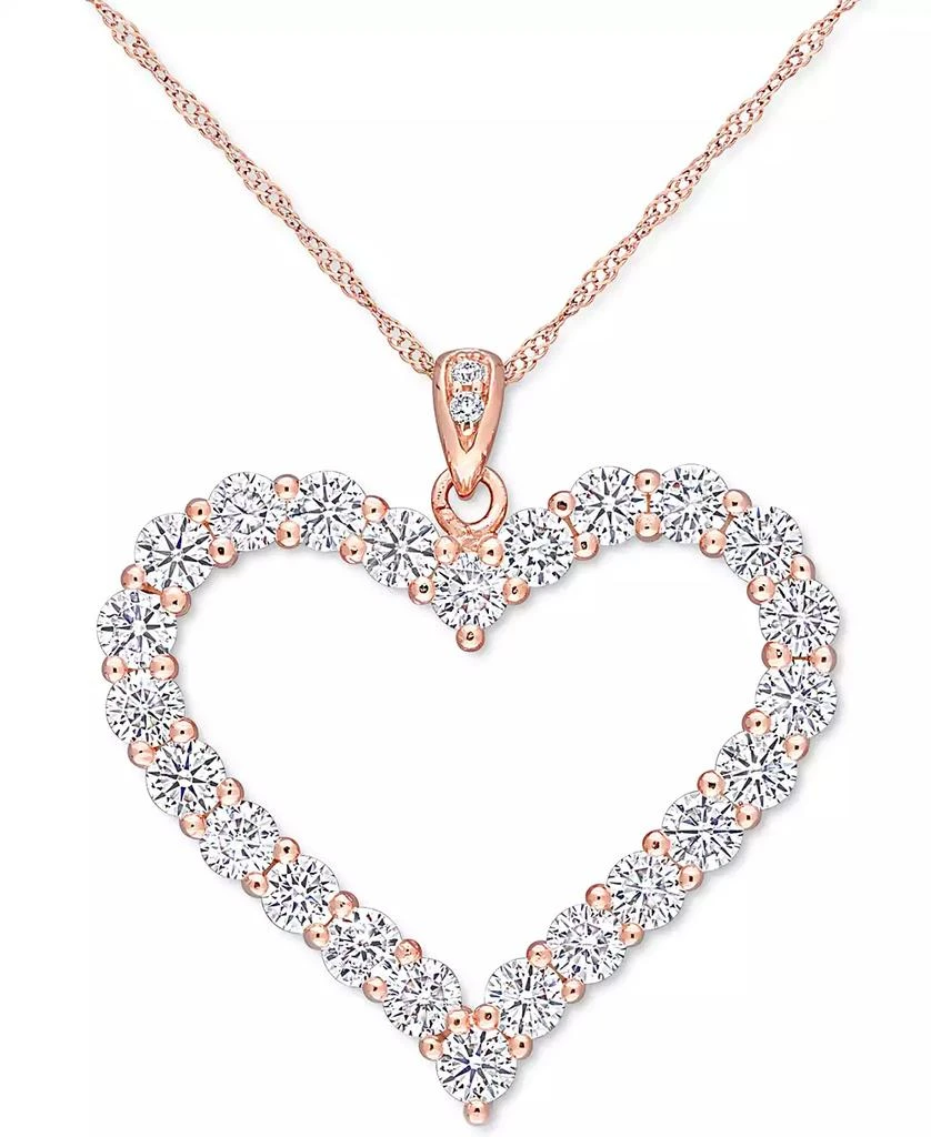 商品Macy's|Lab-Grown Moissanite Heart 18" Pendant Necklace (2-2/5 ct. t.w.) in 18k Rose Gold-Plated Sterling Silver,价格¥1178,第1张图片