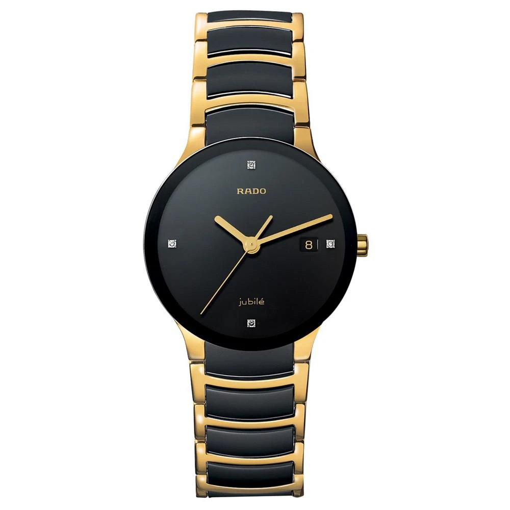 商品Rado|Watch, Unisex Centrix Jubile Diamond Dial (1/10 ct. t.w.) Black Ceramic and Gold-Tone PVD Bracelet R30929712,价格¥10727,第1张图片