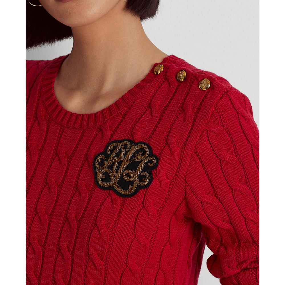 女式 纽扣饰边绞花针织毛衣商品第4张图片规格展示
