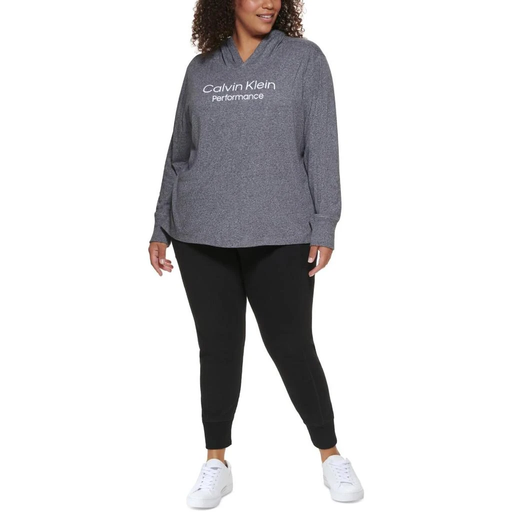 商品Calvin Klein|Calvin Klein Performance Womens Plus Slogan Ribbed Trim Hooded Sweatshirt,价格¥205,第1张图片详细描述