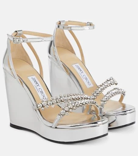 商品Jimmy Choo|Bing Wedge 120 metallic sandals,价格¥5033,第1张图片