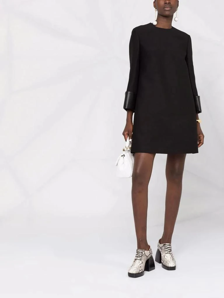 商品Valentino|Valentino Leather-Trim Virgin Wool-Blend Dress,价格¥8566,第2张图片详细描述
