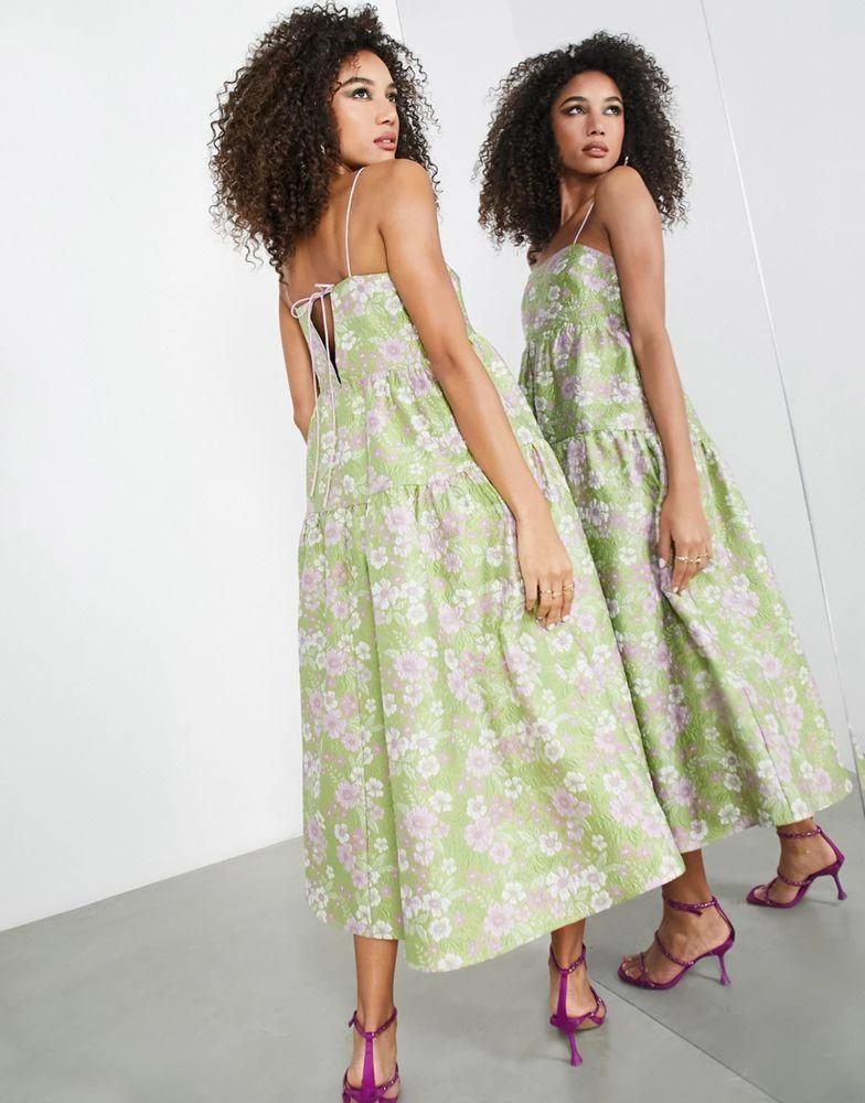 商品ASOS|ASOS EDITION tiered cami midi dress in garden floral jacquard,价格¥736,第3张图片详细描述