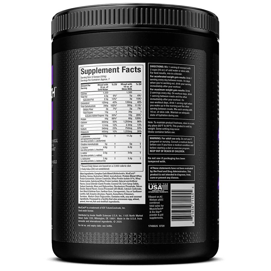 商品MuscleTech|100% Mass Gainer, Whey Protein Powder + Creatine Chocolate,价格¥267,第4张图片详细描述