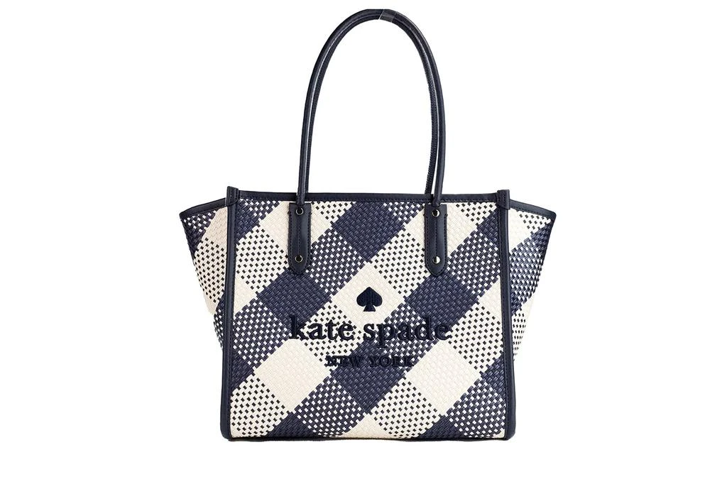 商品Kate Spade|Kate Spade Ella Gingham Blazer Blue Oversized Woven Shoulder Tote Bag Purse,价格¥2458,第1张图片