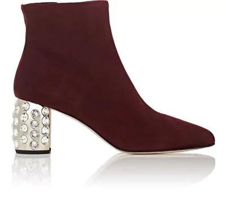 商品Miu Miu|Embellished-Heel Suede Ankle Boots,价格¥5724,第1张图片