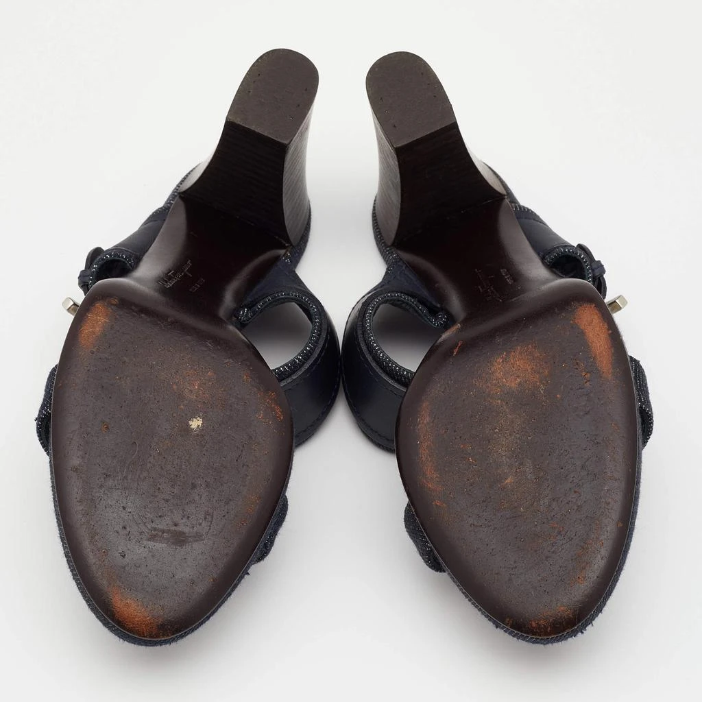 Salvatore Ferragamo Blue Leather And Denim Gancini Slide Sandals Size 36.5 商品