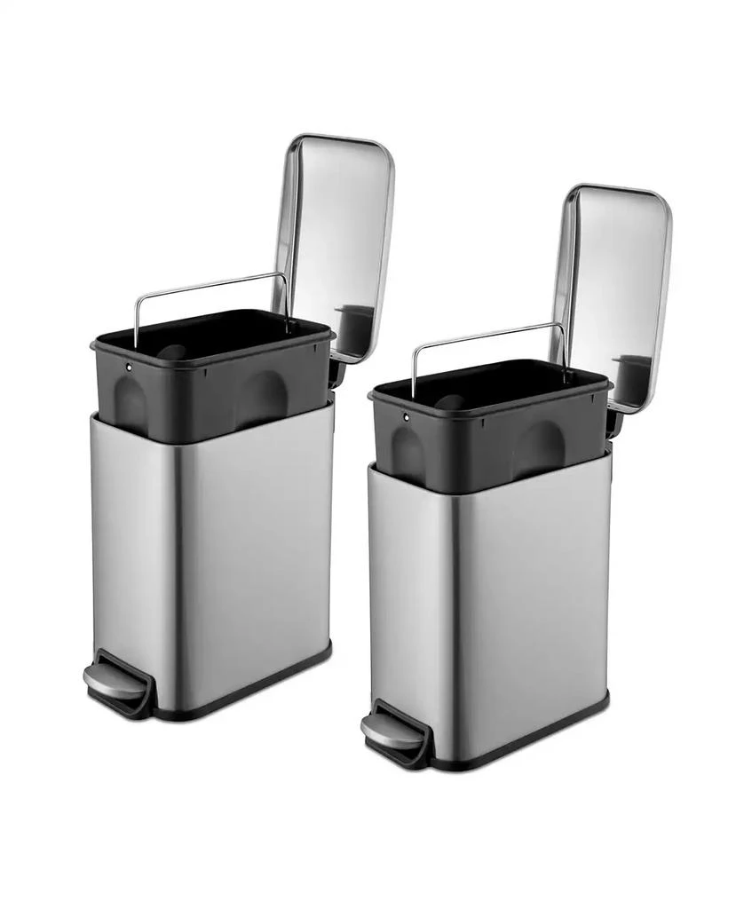 商品QualiaZero|Two 1.3 Gallon Slim Step On Trash Can Set, 2 Pieces, Stainless Steel, Twin Pack,价格¥269,第2张图片详细描述