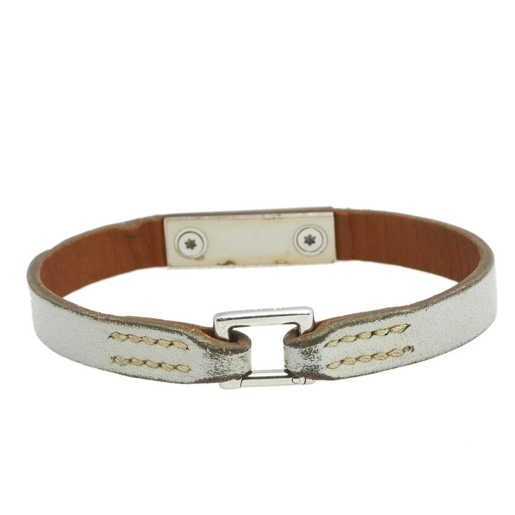 Hermès Grey Leather Palladium Plated Micro Rivale Bracelet M 商品
