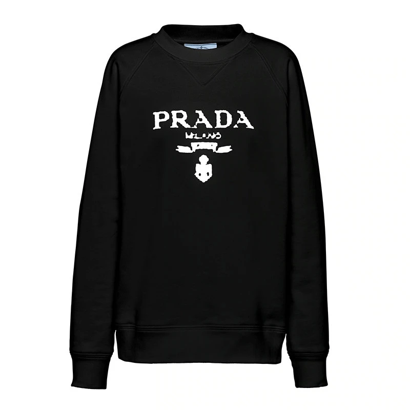 商品Prada|【预售3-7天】普拉达 女士经典黑色PRADA徽标印花平纹针织圆领运动衫134631_1ZT7_F0967_S_202,价格¥9182,第1张图片