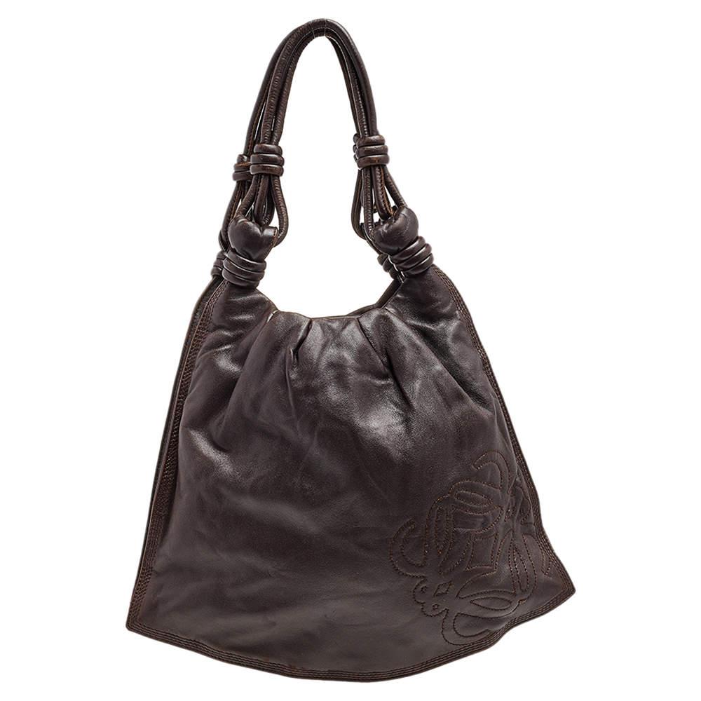 Loewe Dark Brown Leather Flamenco Knot Hobo商品第1张图片规格展示