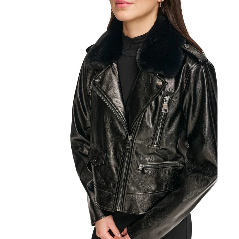 商品DKNY|Women's Crackle Faux-Leather Long-Sleeve Moto Jacket,价格¥255,第4张图片详细描述