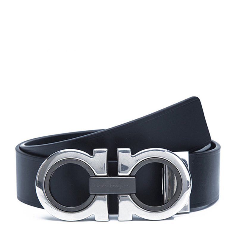 商品Salvatore Ferragamo|Salvatore Ferragamo 菲拉格慕 男士黑色牛皮银色板扣腰带 67-9765-0672435【包装随机，部分无包装盒】,价格¥2562,第1张图片