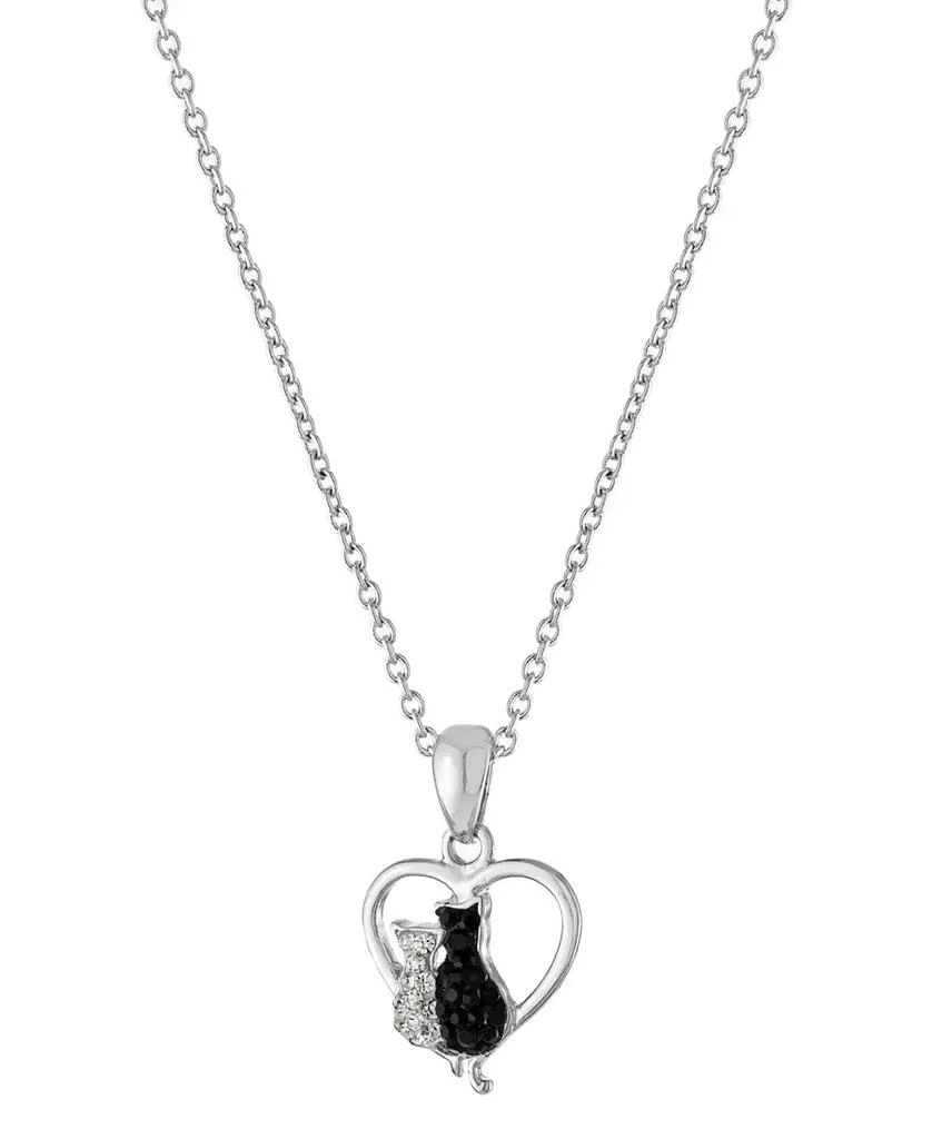 商品Macy's|Crystal Two Cat in Heart Pendant 16+2" Extender Chain In Silver Plated,价格¥94,第1张图片