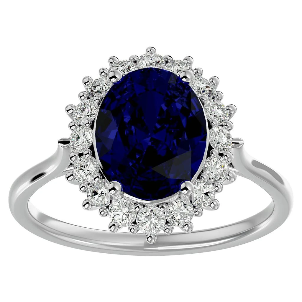 商品SSELECTS|3.60 Carat Oval Shape Sapphire And Halo Diamond Ring In 14 Karat White Gold,价格¥10232,第1张图片
