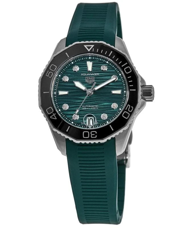 商品TAG Heuer|Tag Heuer Aquaracer Professional 300 Date Green Diamond Dial Rubber Strap Women's Watch WBP231G.FT6226,价格¥20823,第1张图片