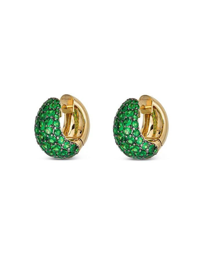 商品Piranesi|18K Yellow Gold Dome Huggie Hoop Earrings with Green Tsavorite Garnets,价格¥74644,第2张图片详细描述