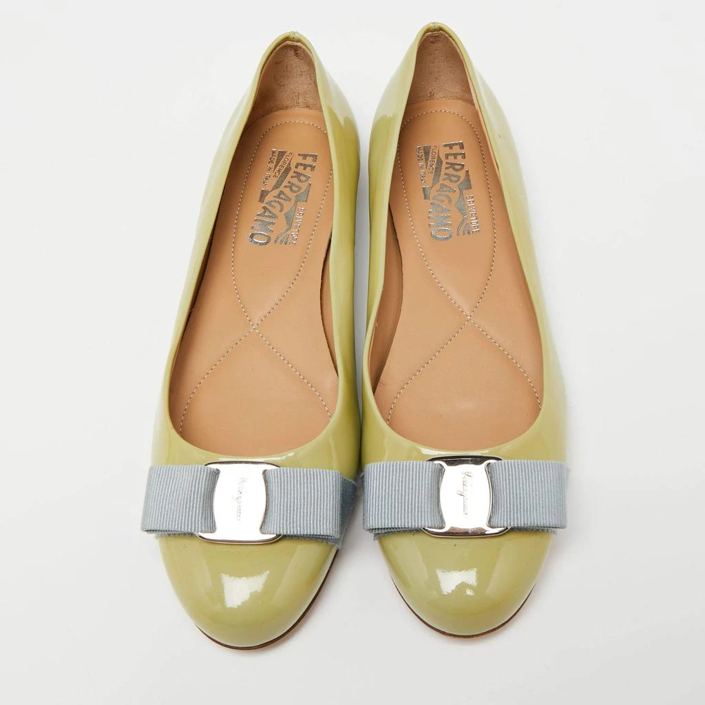 商品[二手商品] Salvatore Ferragamo|Salvatore Ferragamo Green Patent Leather Bow Varina Ballet Flats Size 38,价格¥1002,第3张图片详细描述