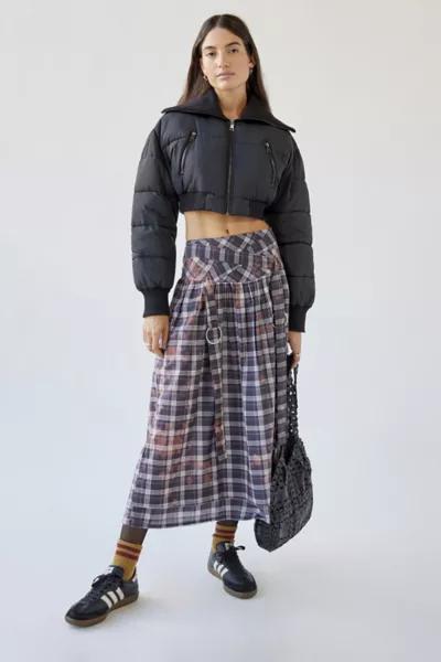 UO Rachel Bleached Plaid Midi Skirt商品第1张图片规格展示