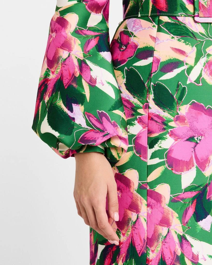 商品Badgley Mischka|Belted Floral-Print Mikado Shirt Gown,价格¥3167,第4张图片详细描述